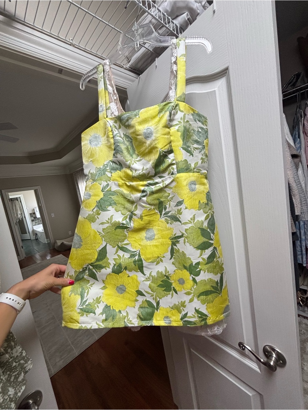 Lulu's Yellow Floral Mini Dress with Green Leaf Print